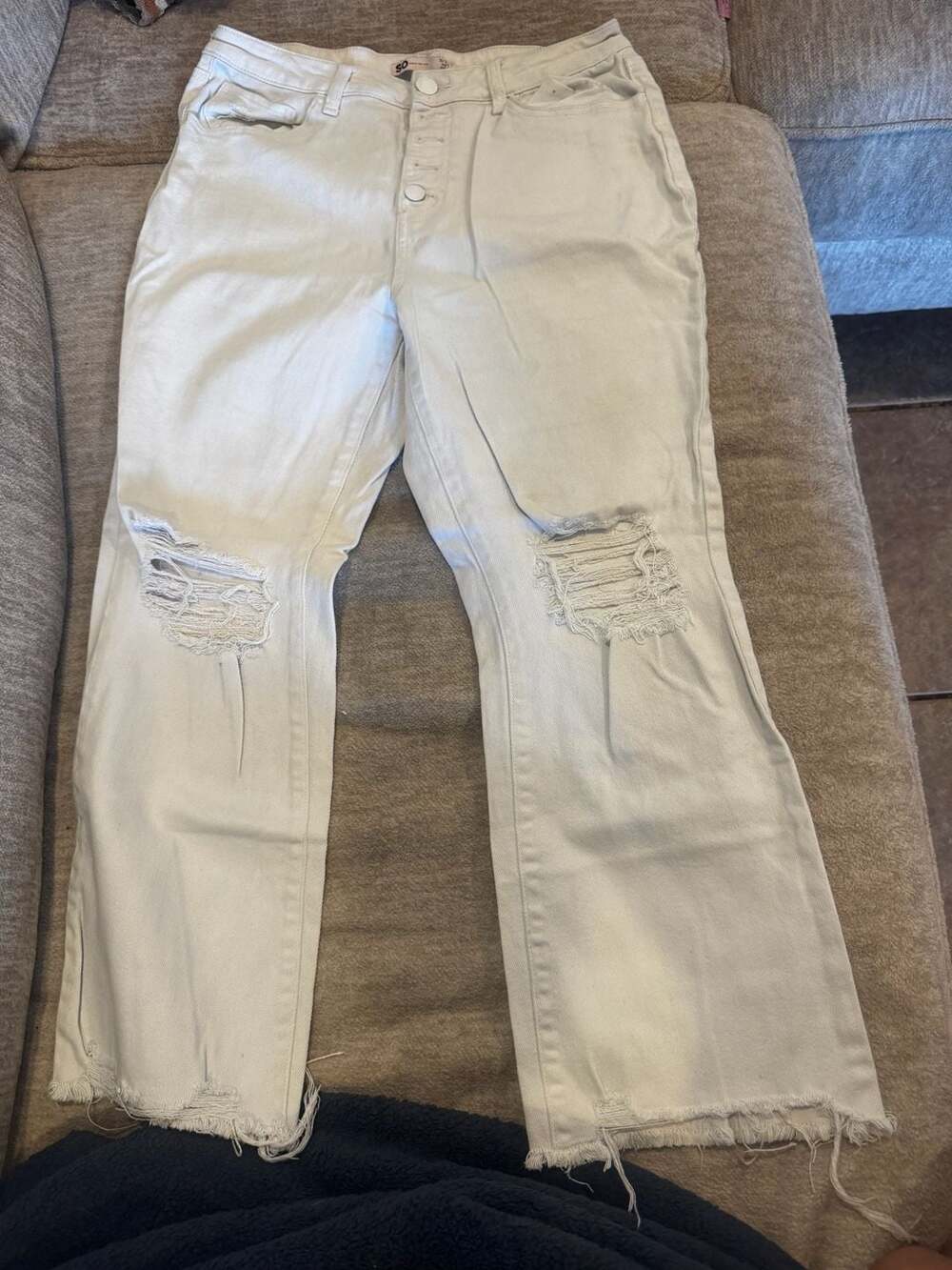 SO Goods for Life High Rise Kick Flare Distressed White Jeans Size 11/30W